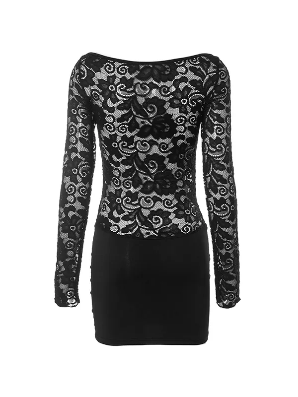 Minivestido ajustado con empalme de encaje transparente