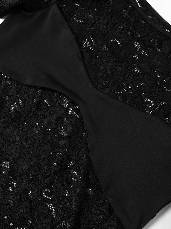 Minivestido ajustado con empalme de encaje transparente
