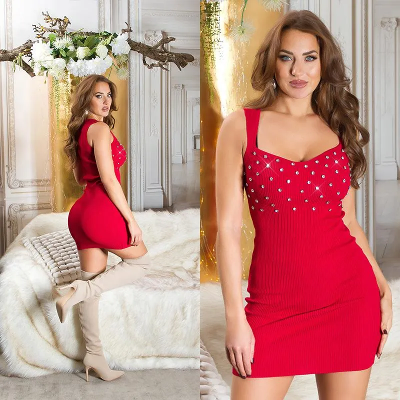 Minivestido de punto rojo con brillo