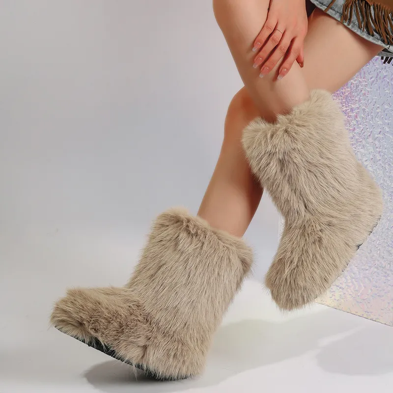 Mujeres nieve de invierno al aire libre peludas reales botas de mapaches mujer zorro pelaje plataforma caliente zapatos de moda 
