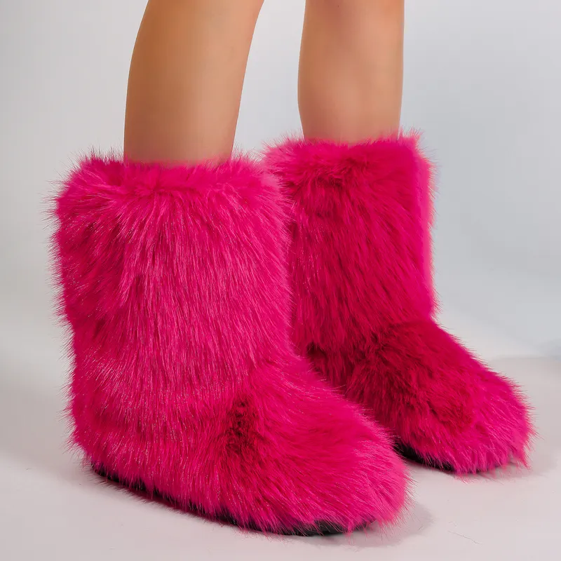 Mujeres nieve de invierno al aire libre peludas reales botas de mapaches mujer zorro pelaje plataforma caliente zapatos de moda 