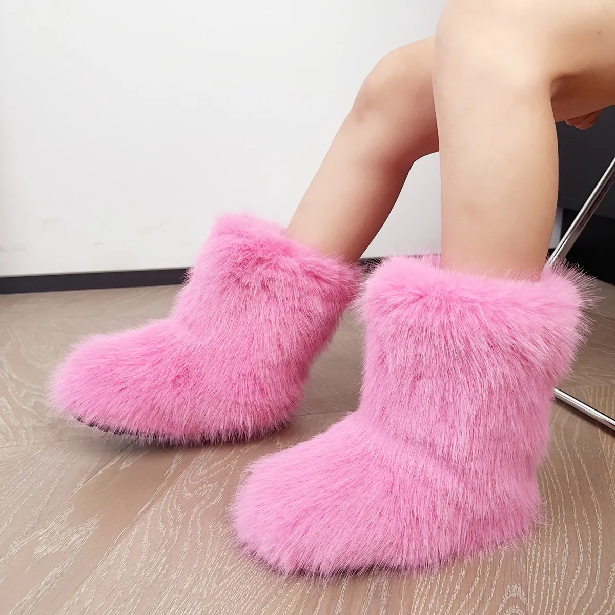 Mujeres nieve de invierno al aire libre peludas reales botas de mapaches mujer zorro pelaje plataforma caliente zapatos de moda 