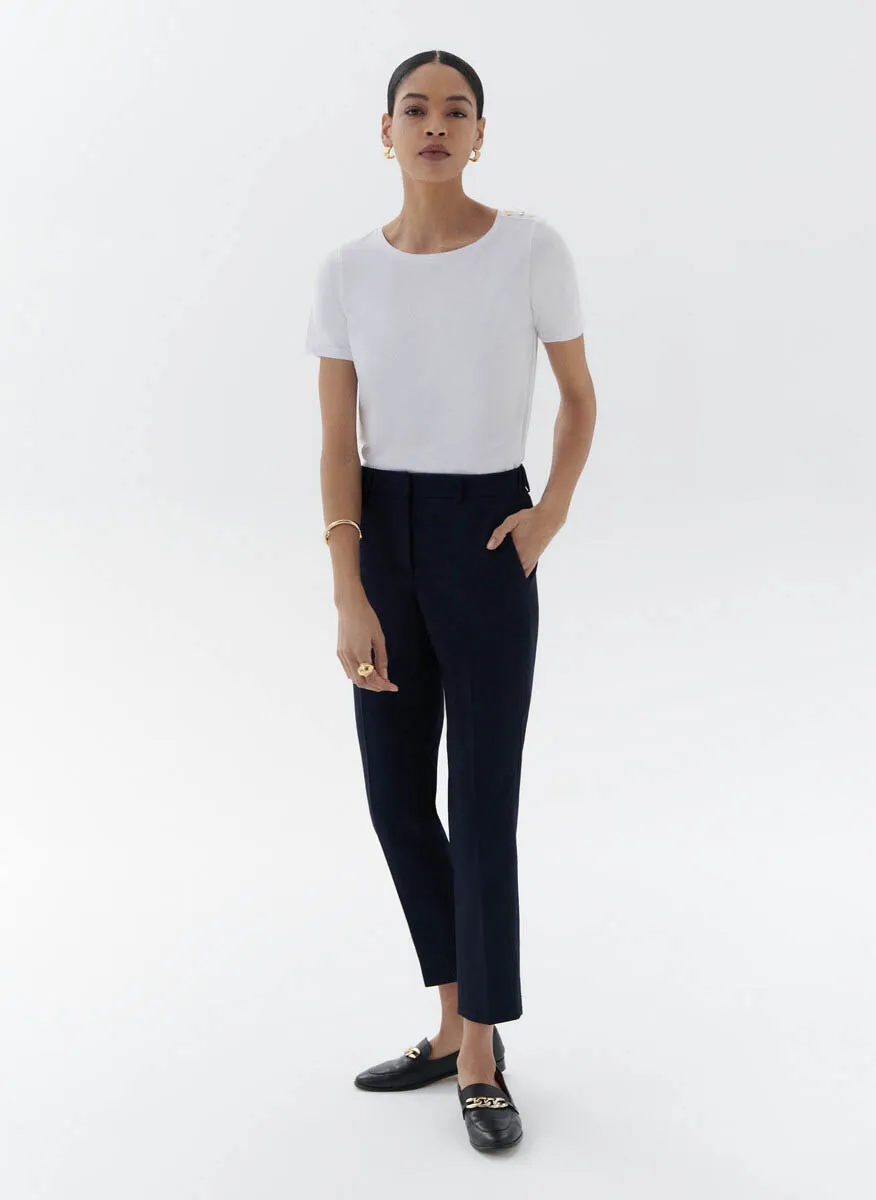 PALLAN  PANTALóN PITILLO DE MEZCLA DE LINO EN AZUL