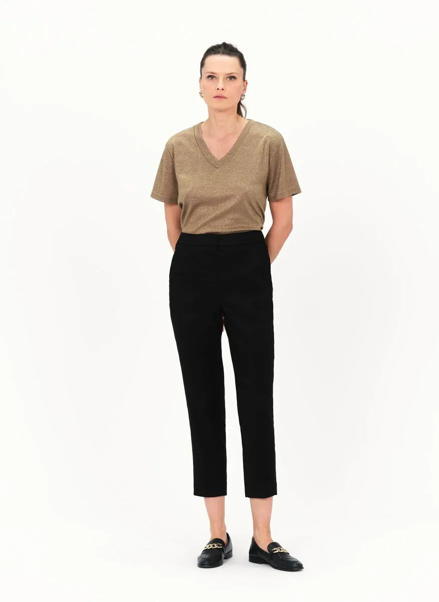 PALLAN  PANTALóN PITILLO DE MEZCLA DE LINO EN NEGRO