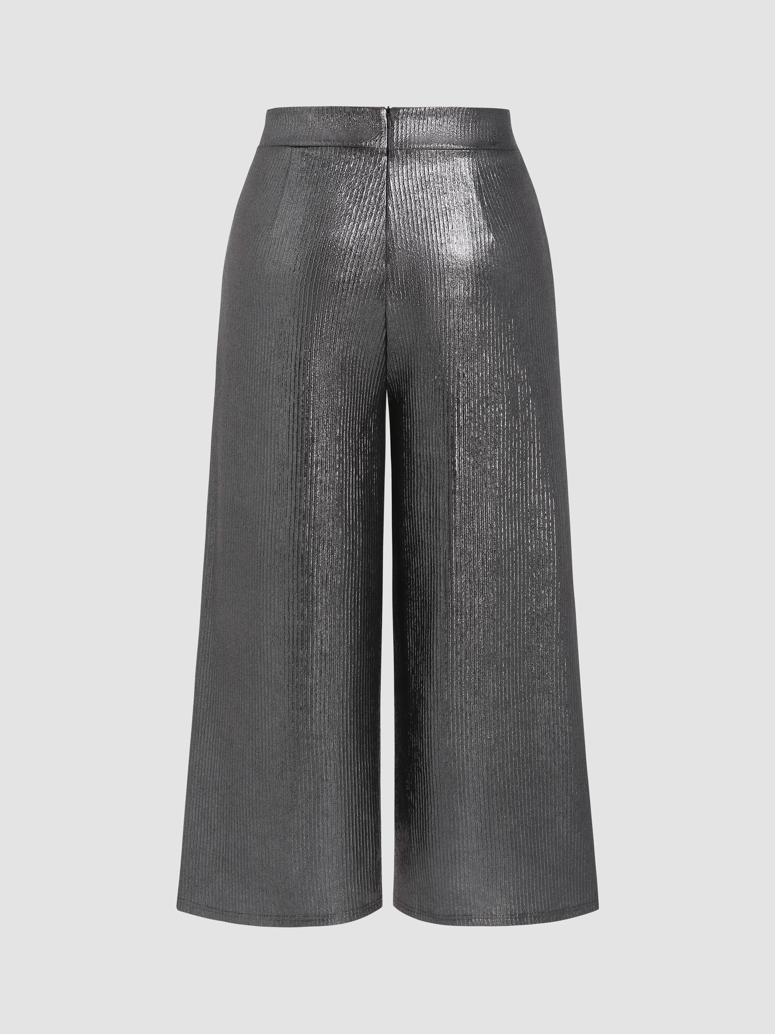  Pantalones Anchos Metálicos de Cintura Media con Cremallera Curvy