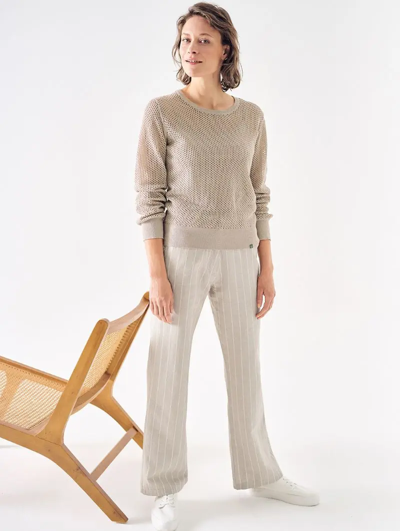 Pantalón marlene de raya diplomática de cáñamo y algodón orgánico