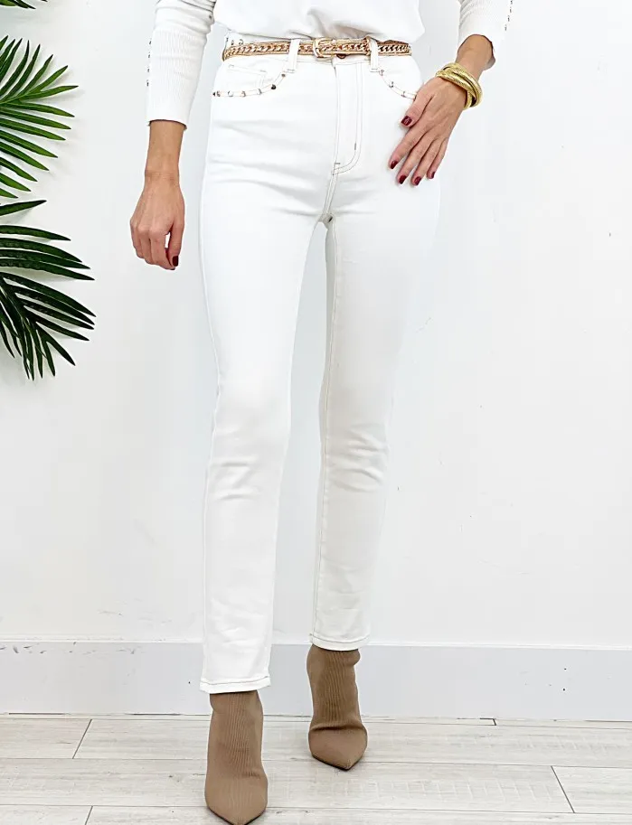 Pantalón tachuelas crudo