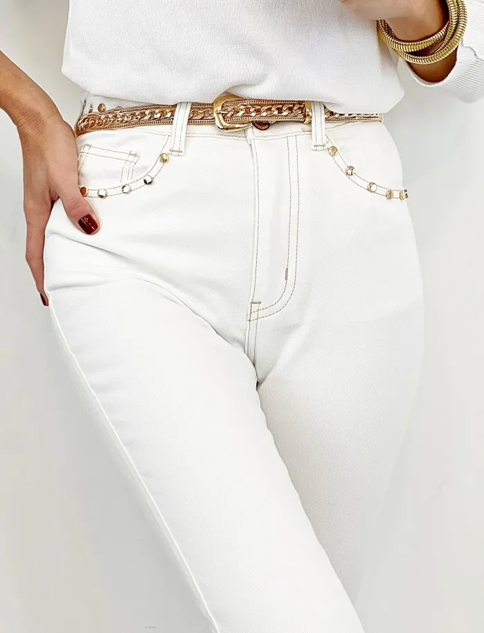 Pantalón tachuelas crudo