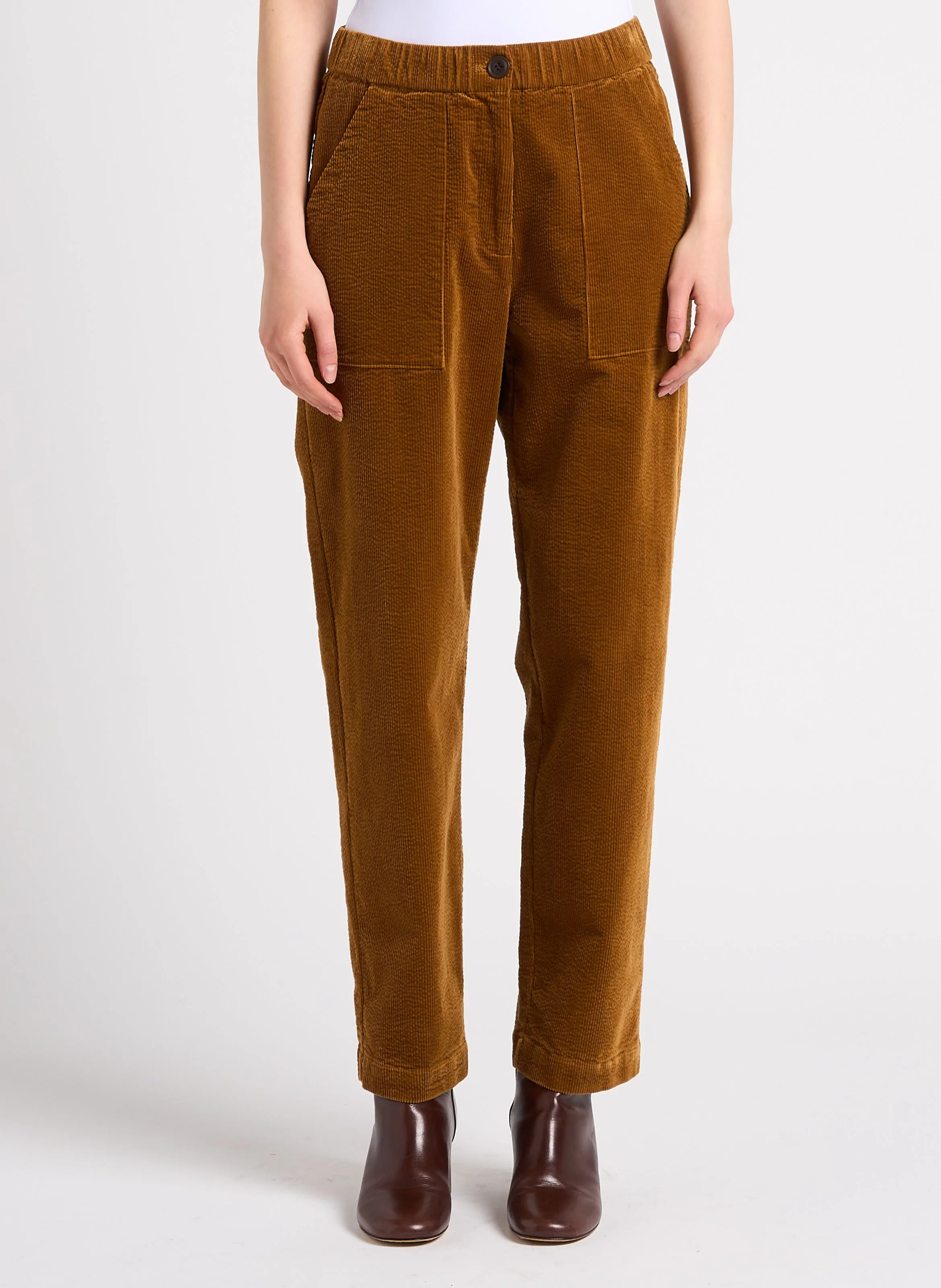 Pantalón zanahoria de algodón mezclado en marron