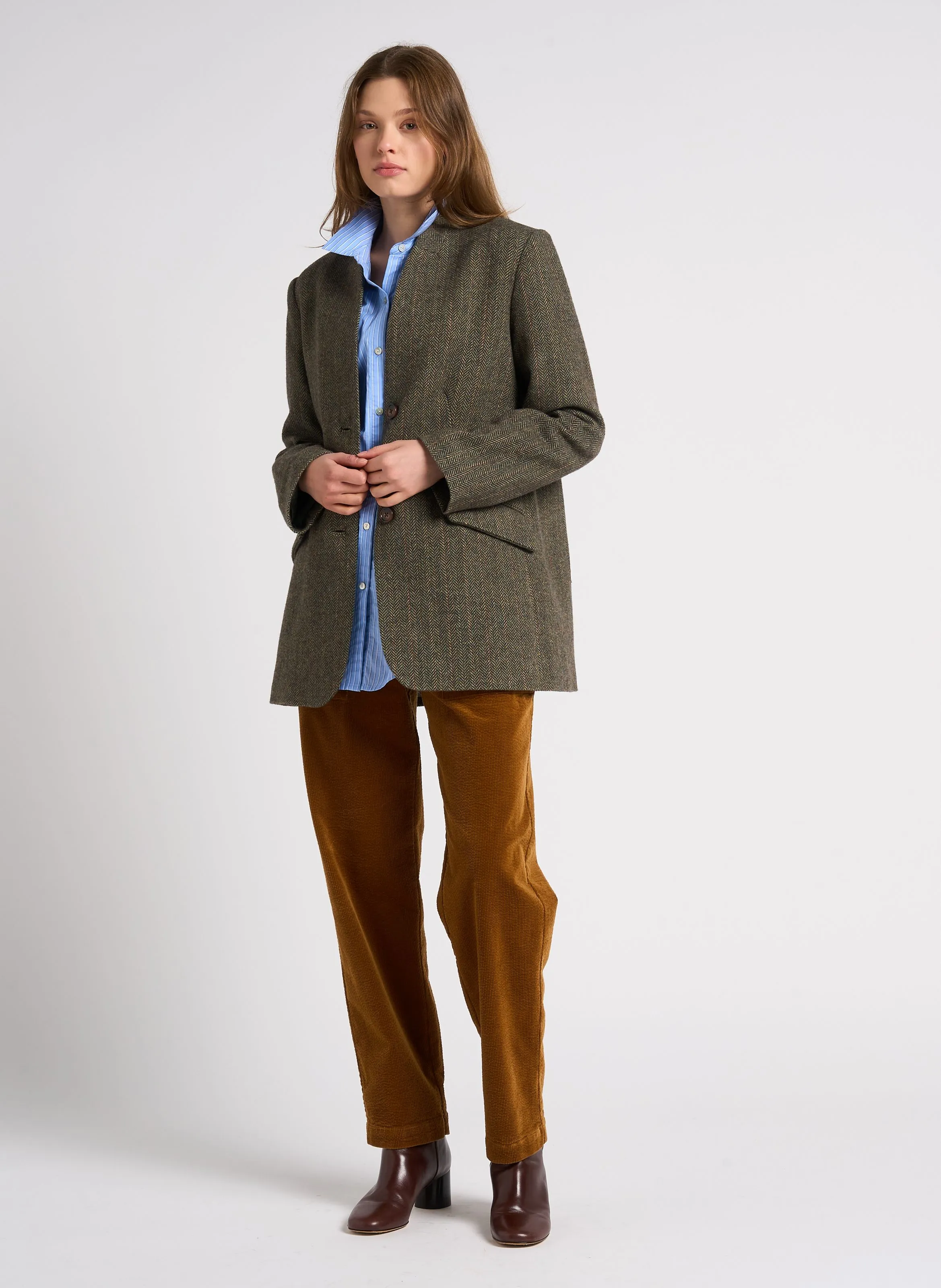 Pantalón zanahoria de algodón mezclado en marron