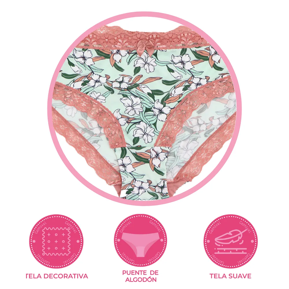 Panty coordinable de corte hipster con detalles de encaje estampado 74517 Carnival