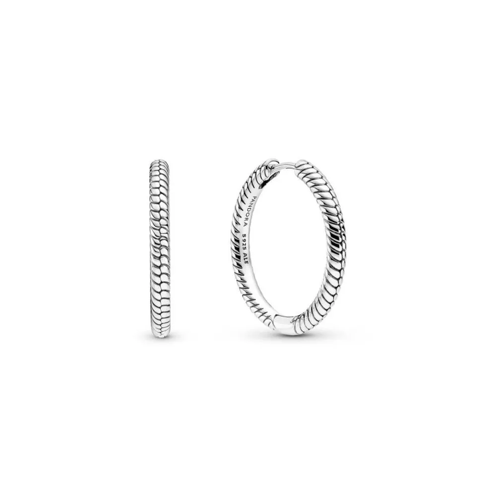 Pendientes de aro de Pandora de plata de ley con estampado de cadena de serpiente