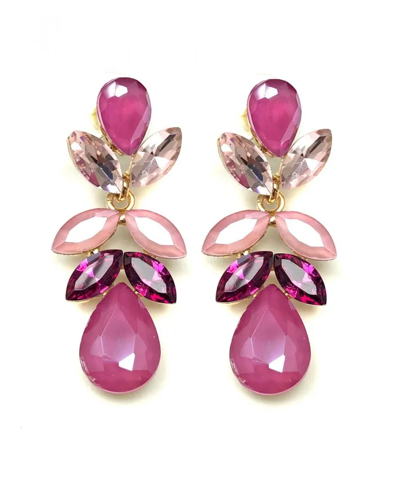 PENDIENTES DE FIESTA ROSAS Y FUCSIAS DE CRISTAL PARA MUJER