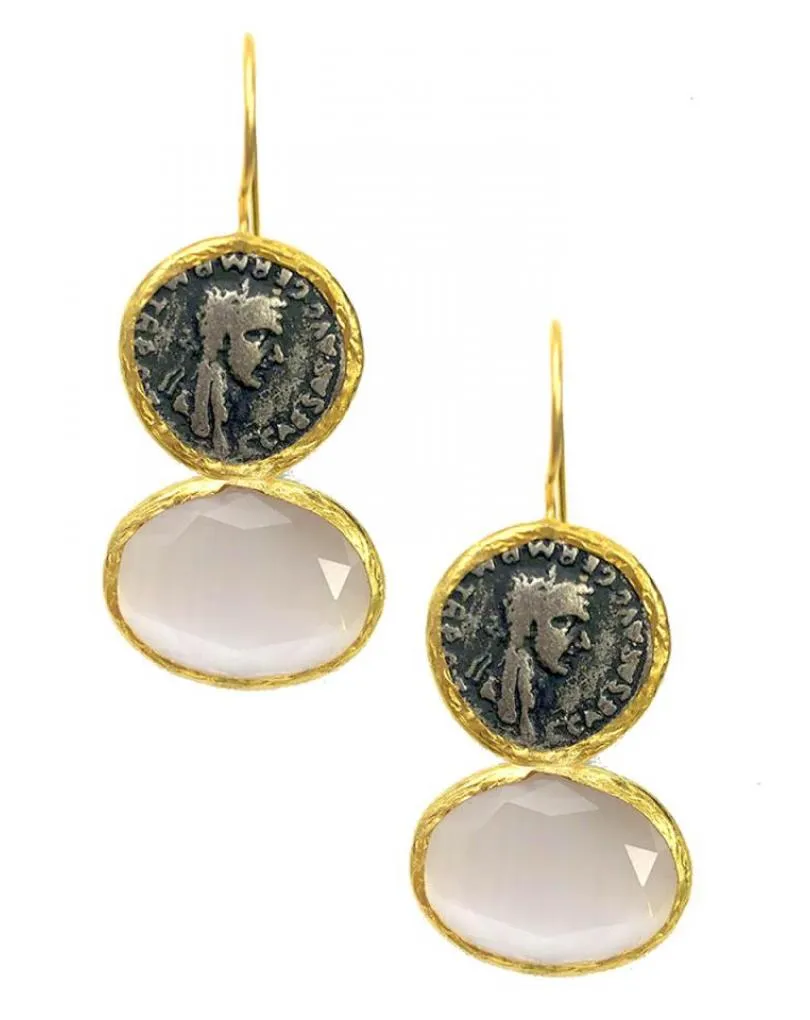 PENDIENTES DE MONEDAS PARA MUJER CON PIEDRAS DE COLOR