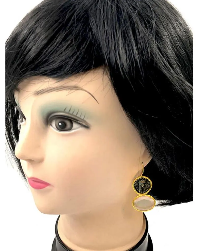 PENDIENTES DE MONEDAS PARA MUJER CON PIEDRAS DE COLOR