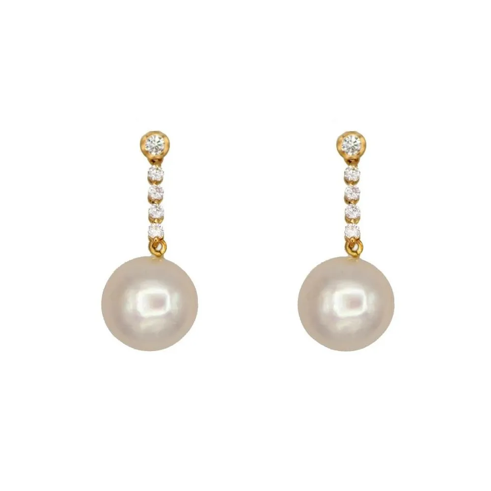 Pendientes de oro con 10 circonitas y 2 perlas colgantes