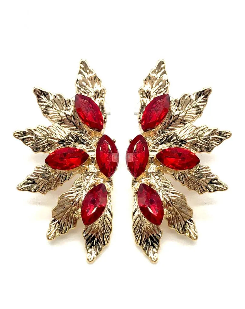 PENDIENTES DORADOS Y ROJOS CON DISEÑO DE ABANICO