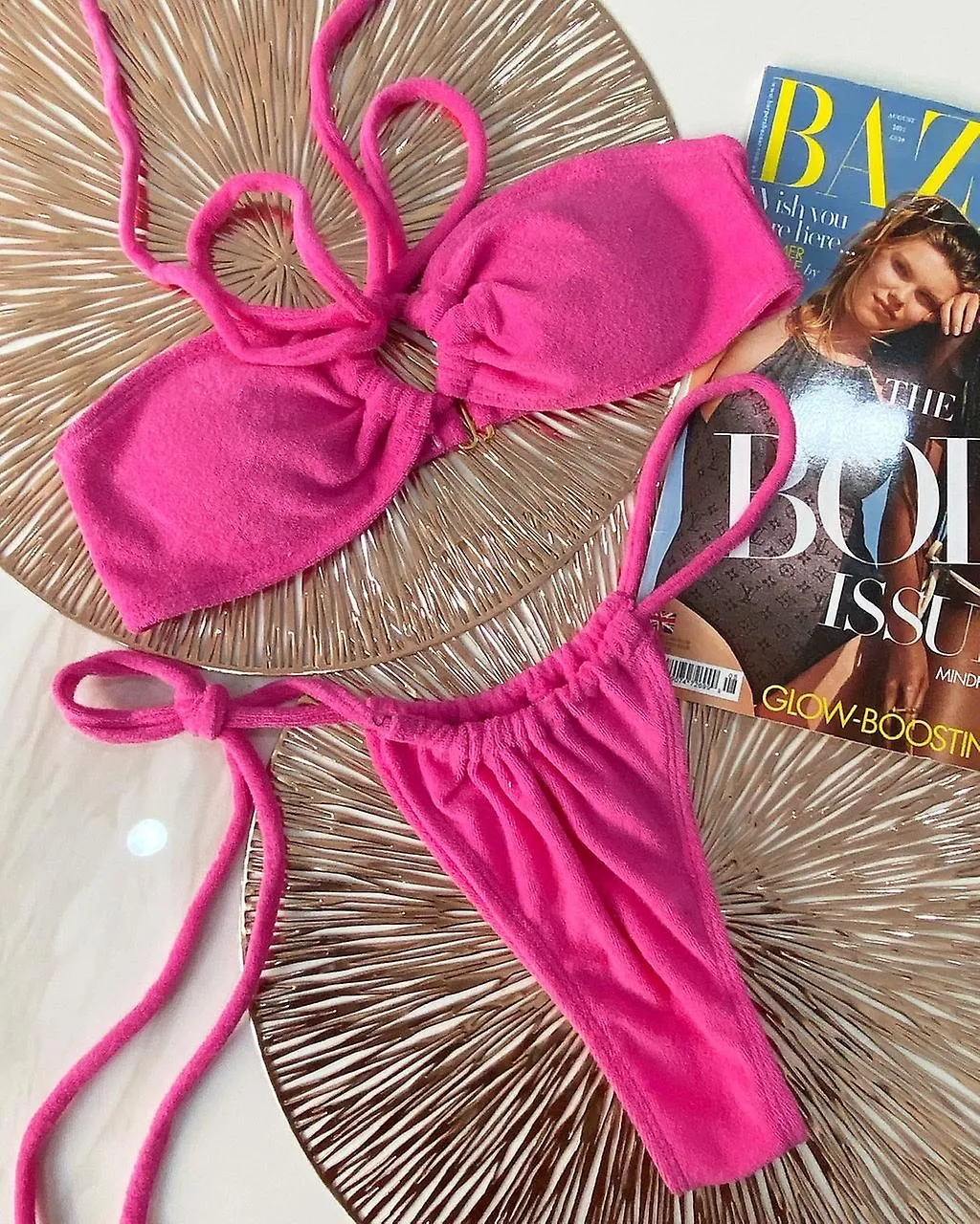 Personalizado DIY Biquini Más Nuevo Sexy Inspirado Diseñador Traje De Baño bikini Tela Toalla Café Trajes De Baño Rosa Niñas S ~