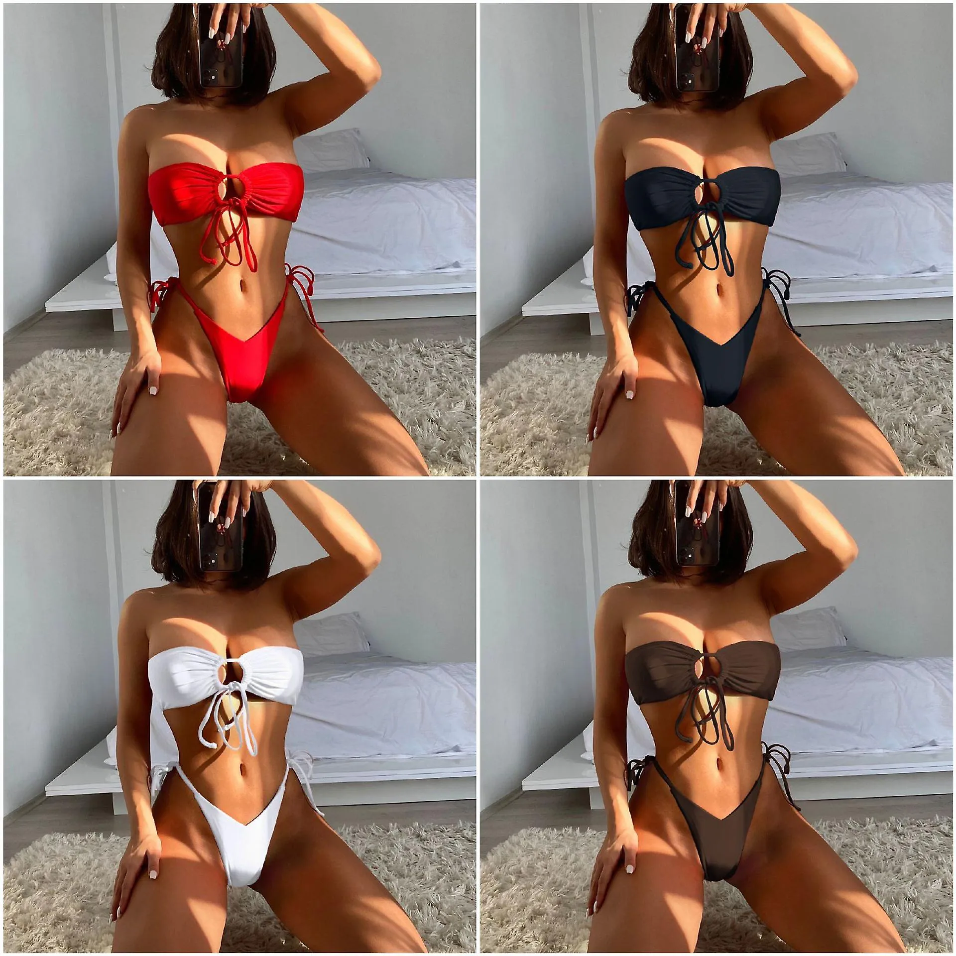 Personalizado DIY Biquini Más Nuevo Sexy Inspirado Diseñador Traje De Baño bikini Tela Toalla Café Trajes De Baño Rosa Niñas S ~