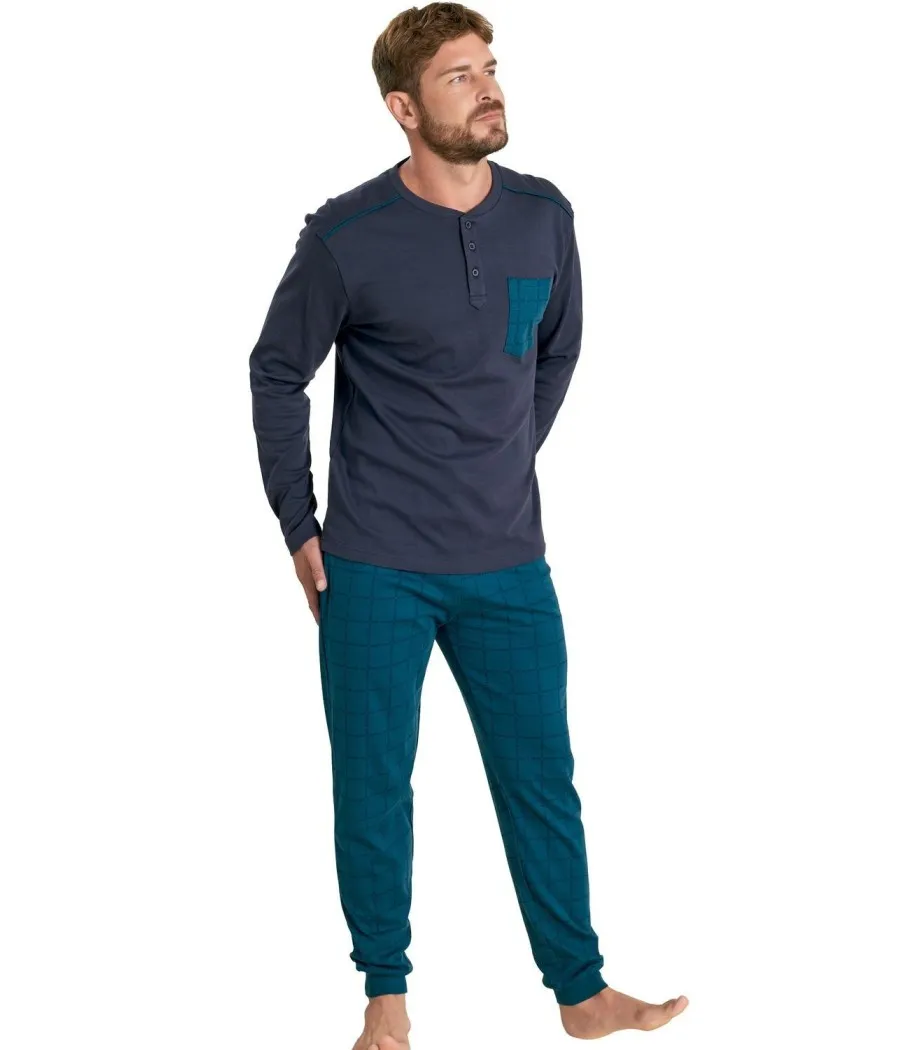 Pijama invierno hombre Muidemi Homewear azul algodón