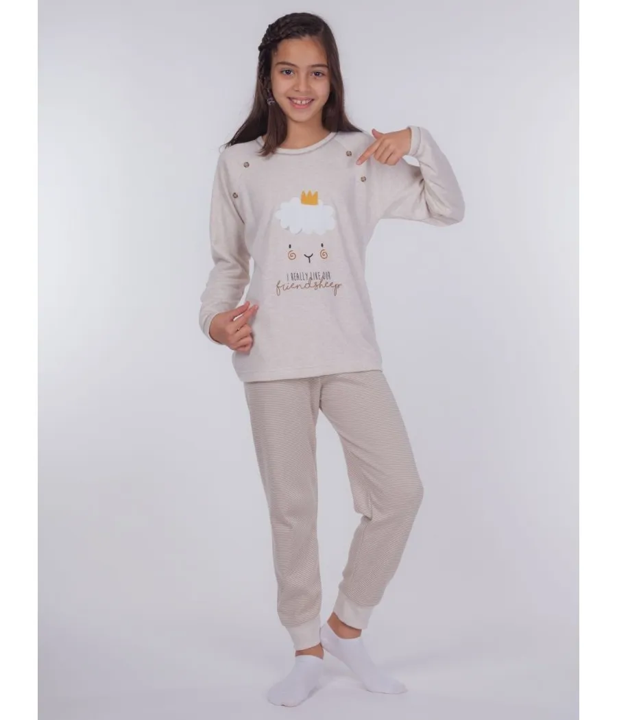 Pijama niña invierno Rachas&Abreu beige felpa