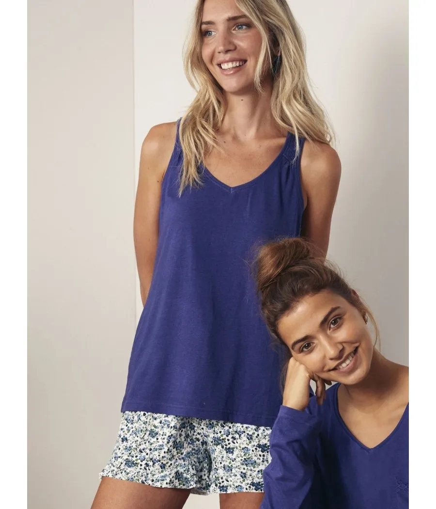 Pijama verano mujer Admas sin mangas Liberty marino algodón