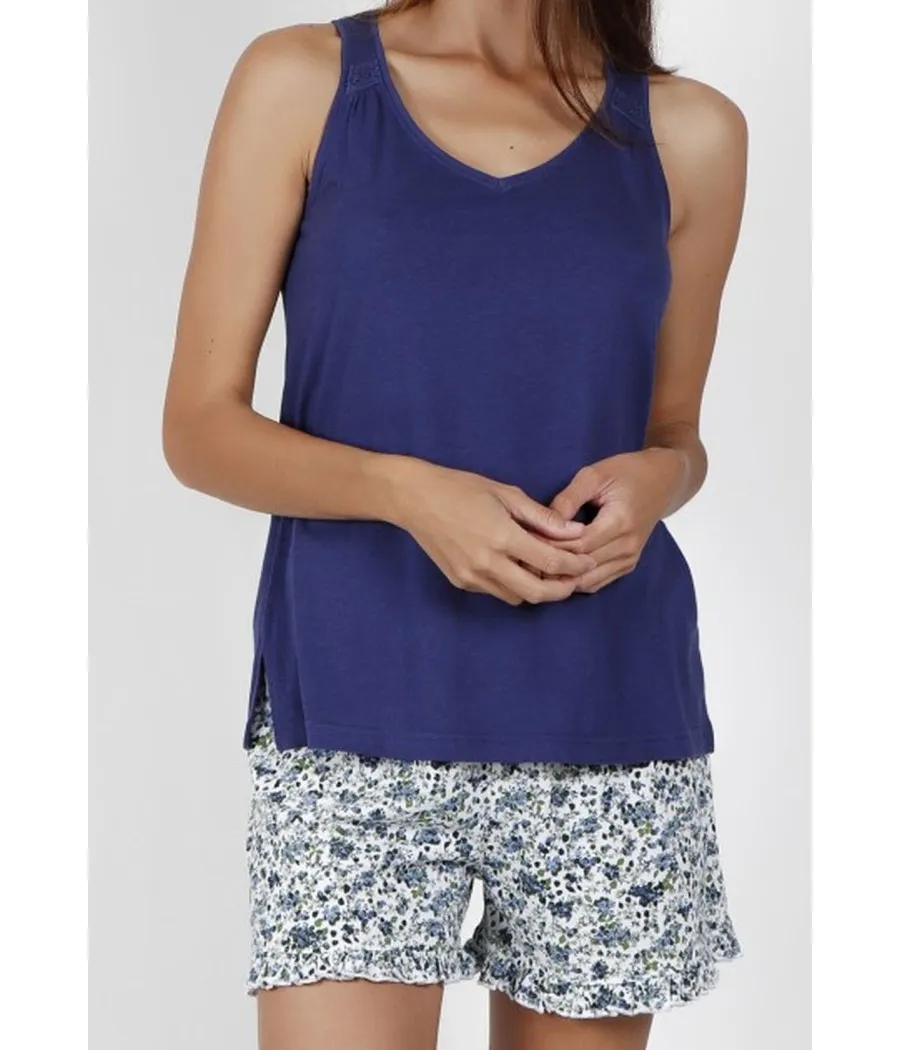 Pijama verano mujer Admas sin mangas Liberty marino algodón