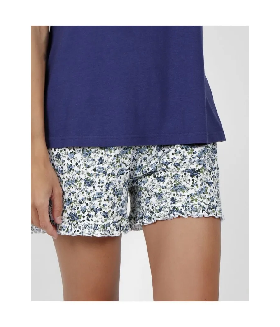 Pijama verano mujer Admas sin mangas Liberty marino algodón