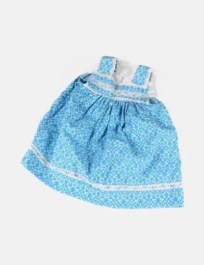 Pixka Vestido azul floral detalles encaje