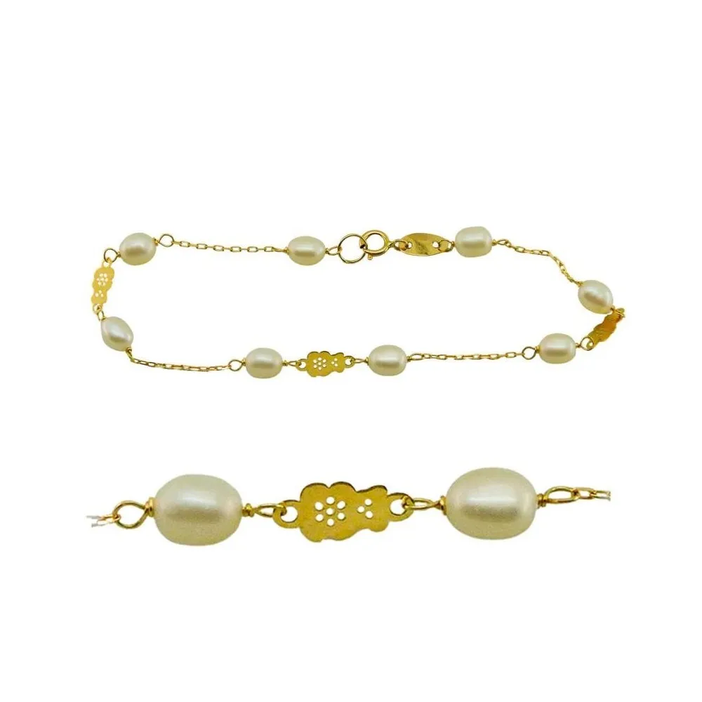 Pulsera de oro 18k de comunión con ositor y perlas