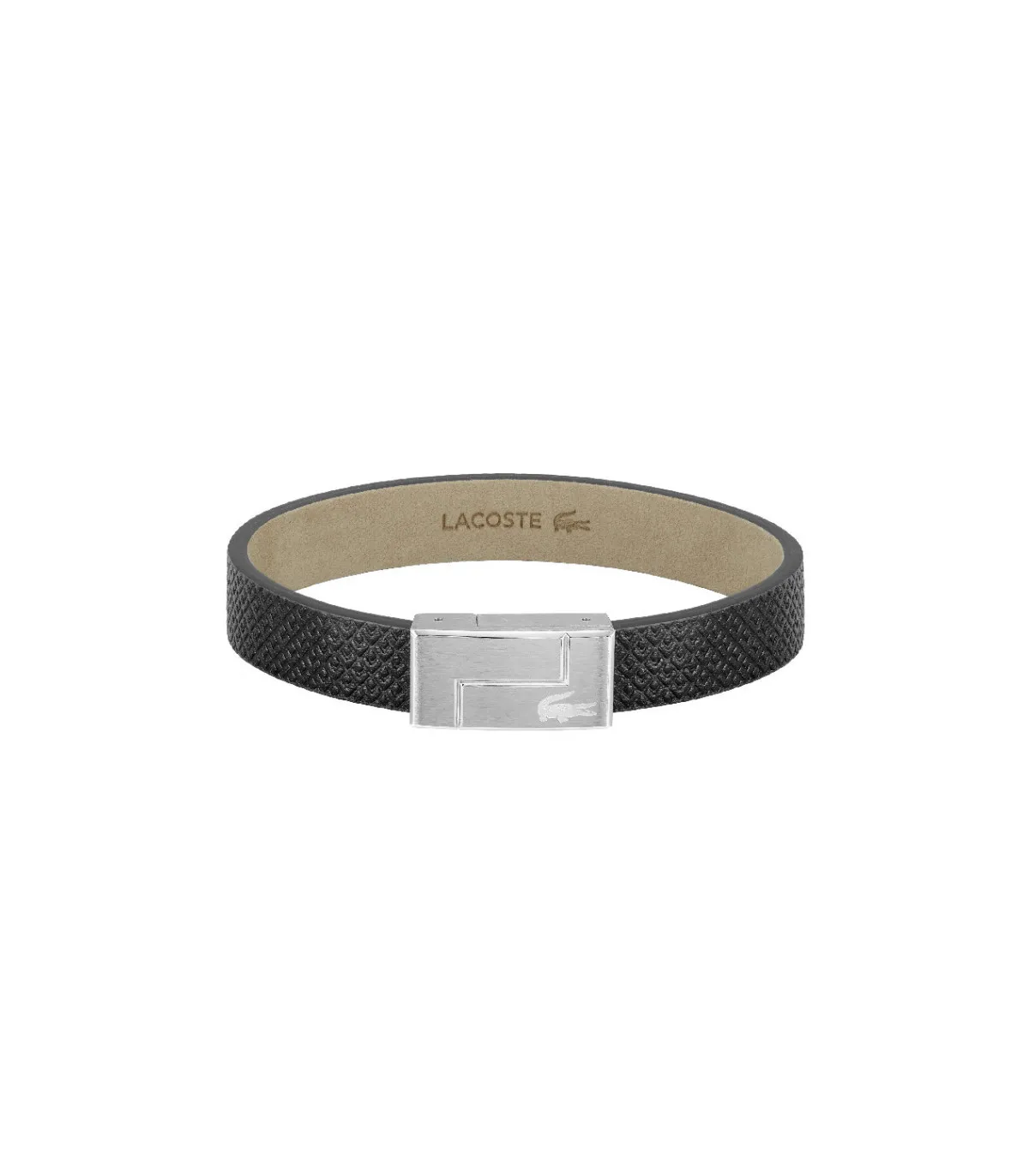 PULSERA LACOSTE HOMBRE PIEL NEGRA CIERRE MAGNéTICO ACERO  2040185