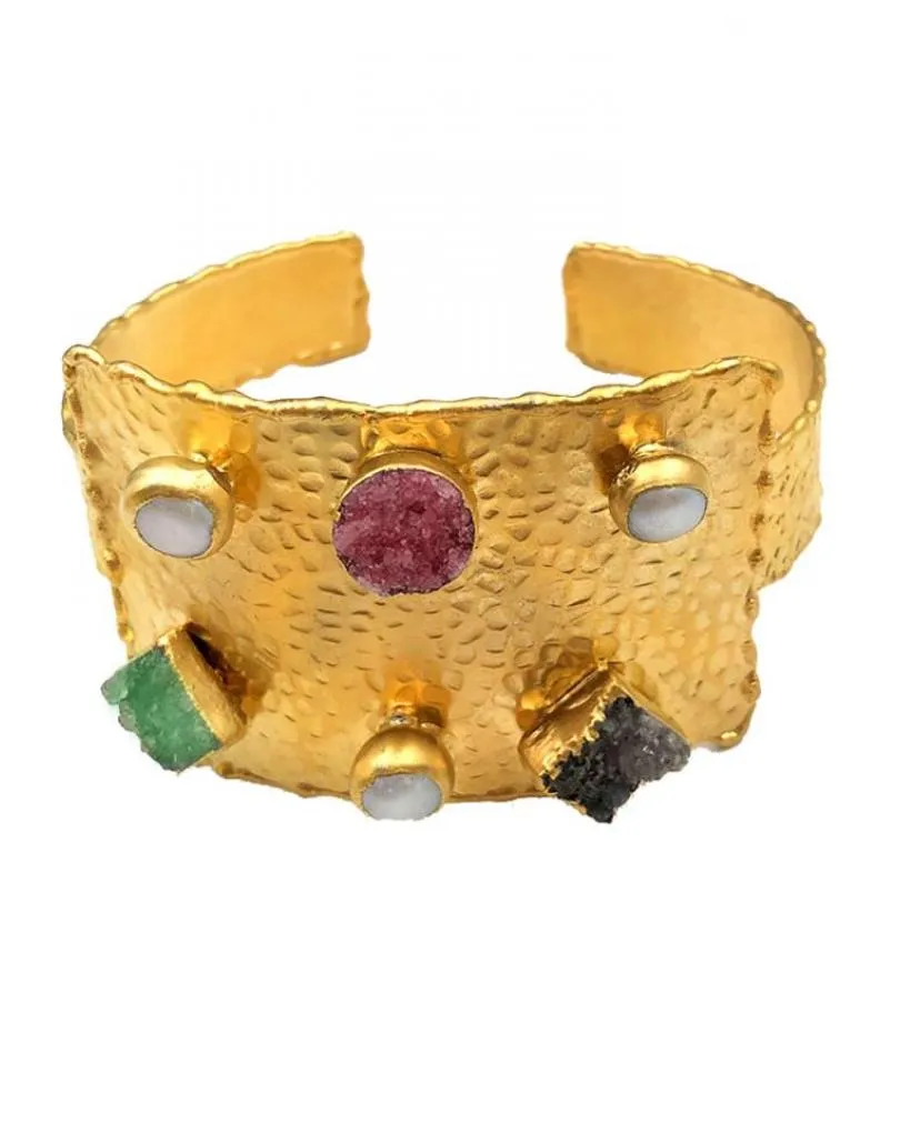 PULSERAS ANCHAS DORADAS DE DISEÑO PARA MUJER CON PEDRERIA