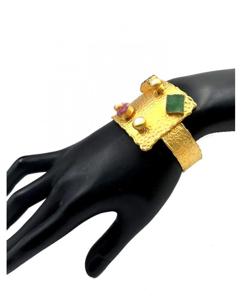 PULSERAS ANCHAS DORADAS DE DISEÑO PARA MUJER CON PEDRERIA