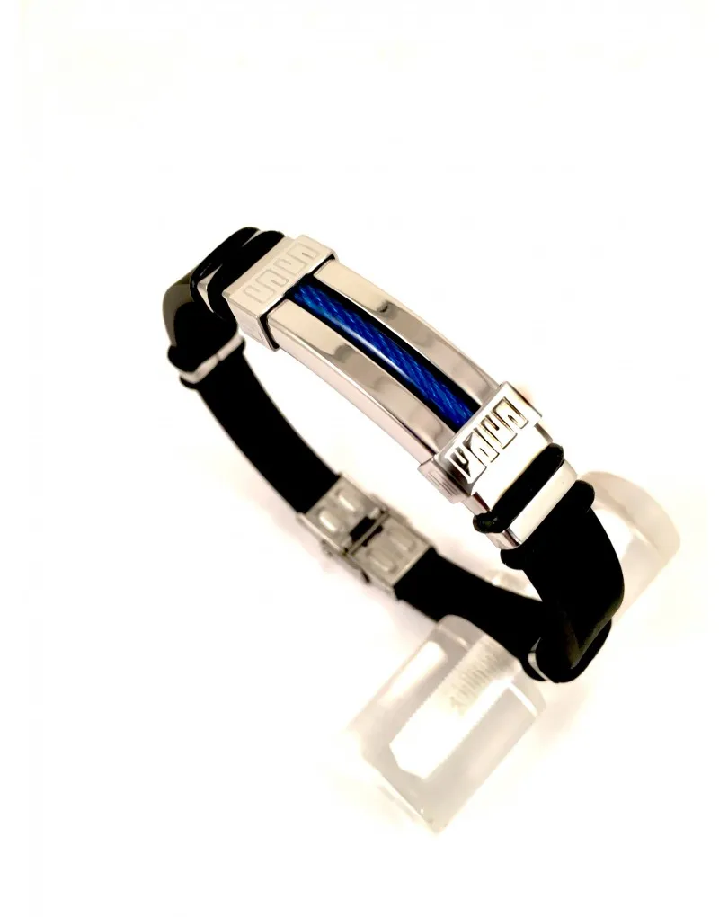 PULSERAS DE HOMBRE EN ACERO Y CAUCHO CON DETALLES AZULES