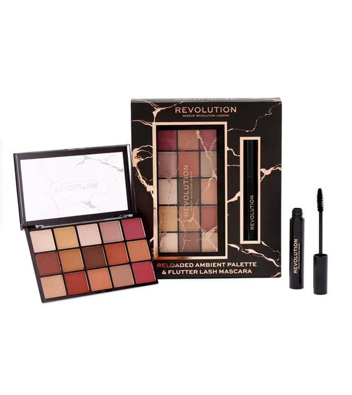 REVOLUTION  SET DE REGALO CON PALETA DE SOMBRAS RELOADED AMBIENT Y MáSCARA DE PESTAAS FLUTTER LASH