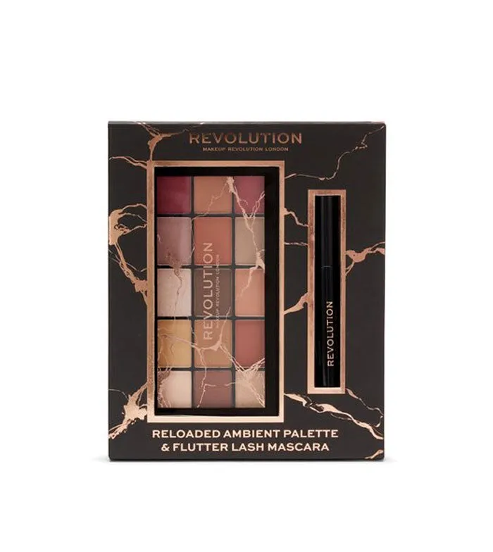 REVOLUTION  SET DE REGALO CON PALETA DE SOMBRAS RELOADED AMBIENT Y MáSCARA DE PESTAAS FLUTTER LASH