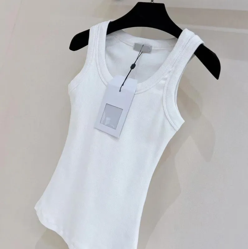 Ropa de diseñador para mujeres chalecos knits de cultivo tops camiseta para mujer algodón puro alfabeto estirado bordado bordado