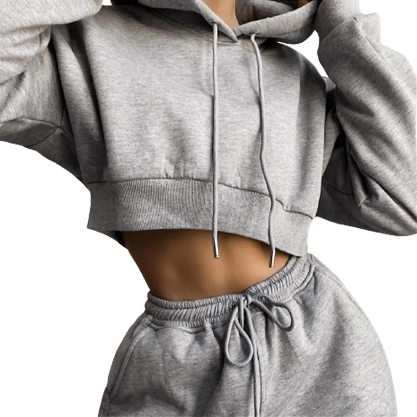 Ropa deportiva de 2 piezas para mujeres sudadera con capucha abierta con capucha tops pantalones de joggers color sólido