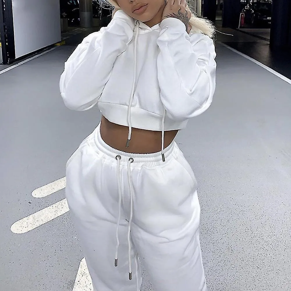 Ropa deportiva de 2 piezas para mujeres sudadera con capucha abierta con capucha tops pantalones de joggers color sólido