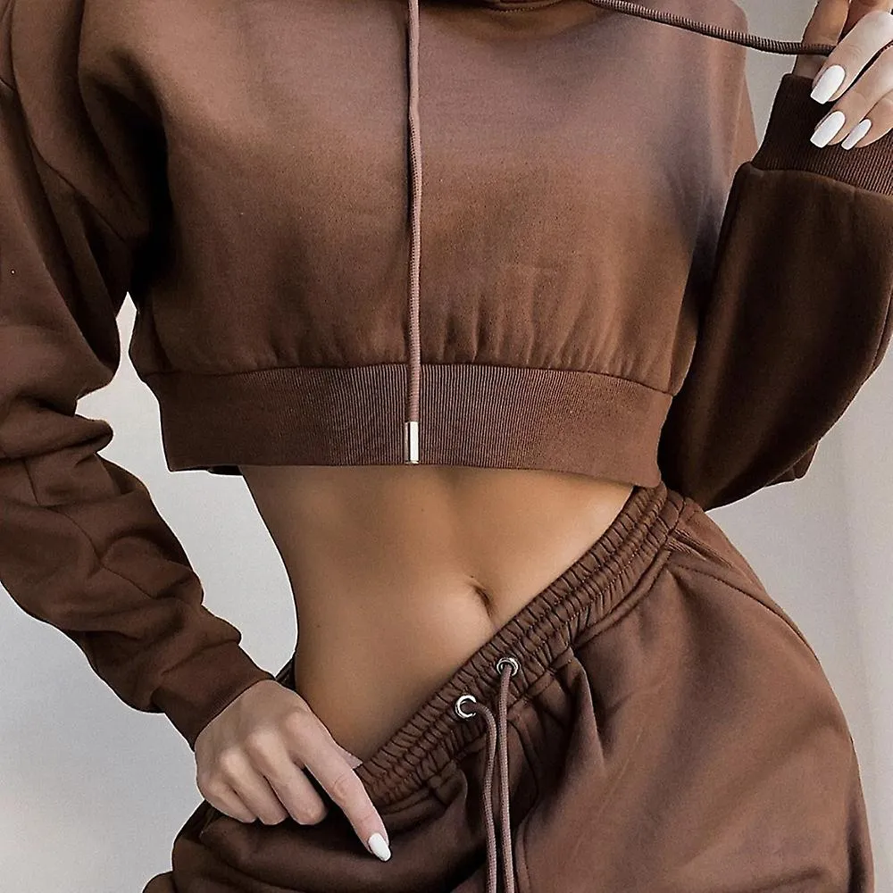 Ropa deportiva de 2 piezas para mujeres sudadera con capucha abierta con capucha tops pantalones de joggers color sólido