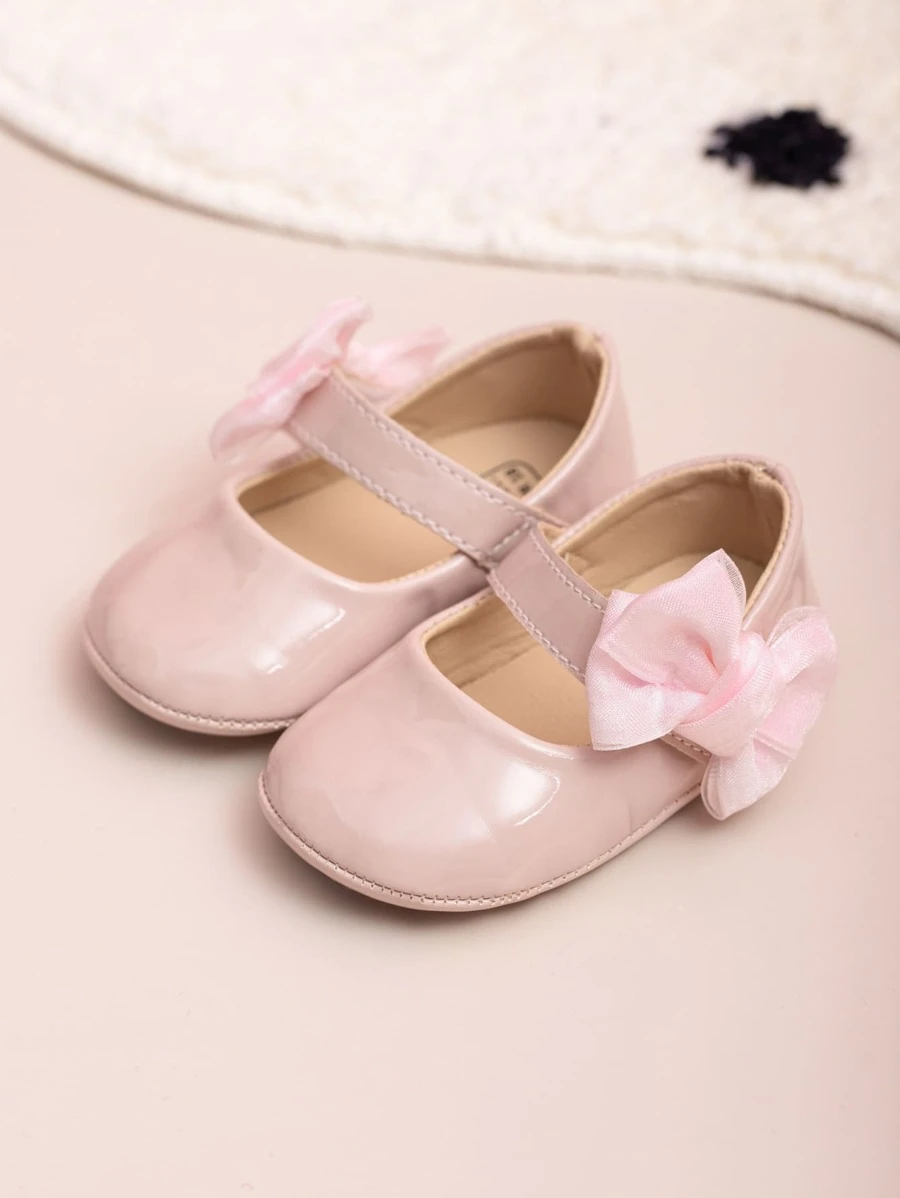 RosaArte Zapatos de Bebé para Niñas con Lazo Rosa