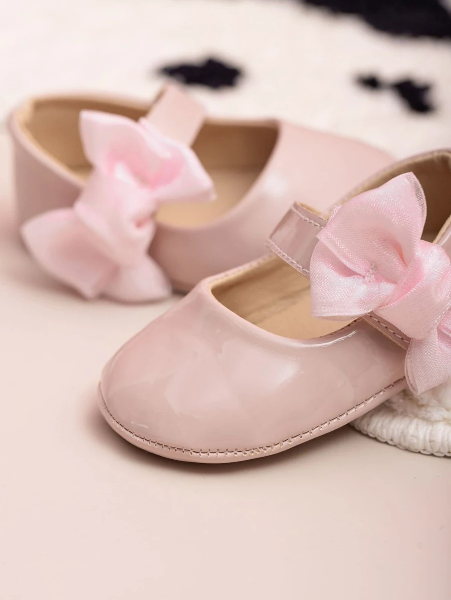 RosaArte Zapatos de Bebé para Niñas con Lazo Rosa