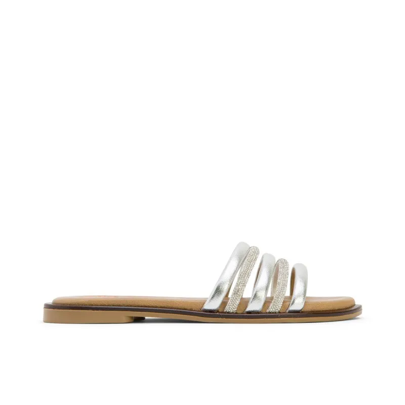 SANDALIA PLANA CON BRILLANTES PLATA CLEO