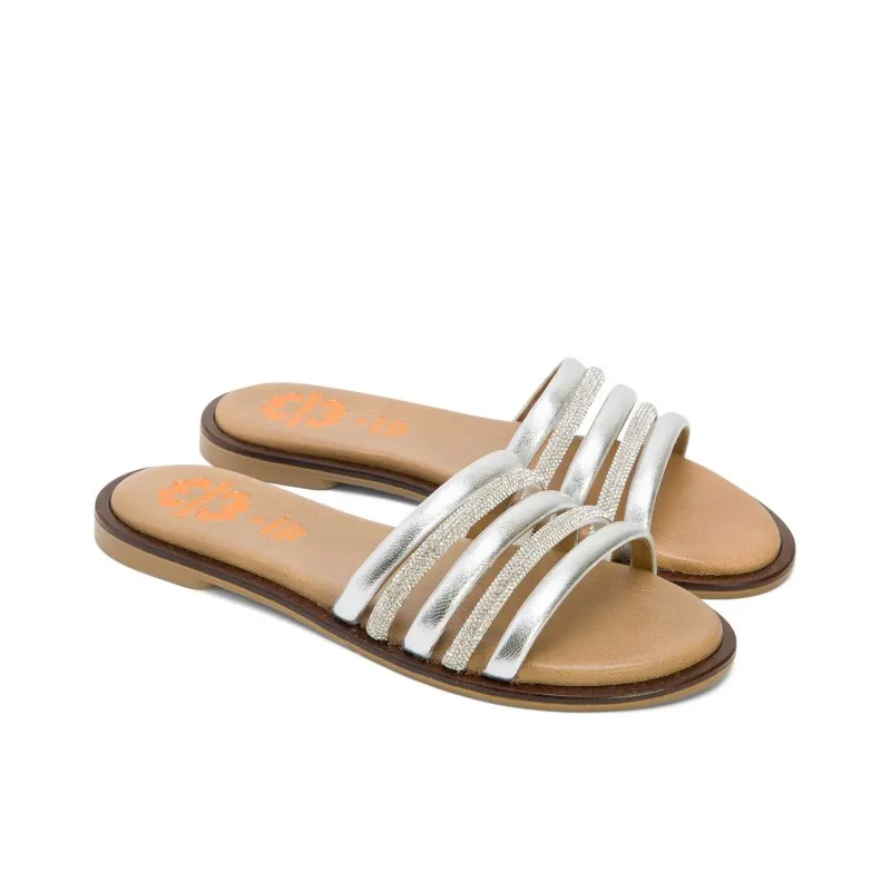 SANDALIA PLANA CON BRILLANTES PLATA CLEO