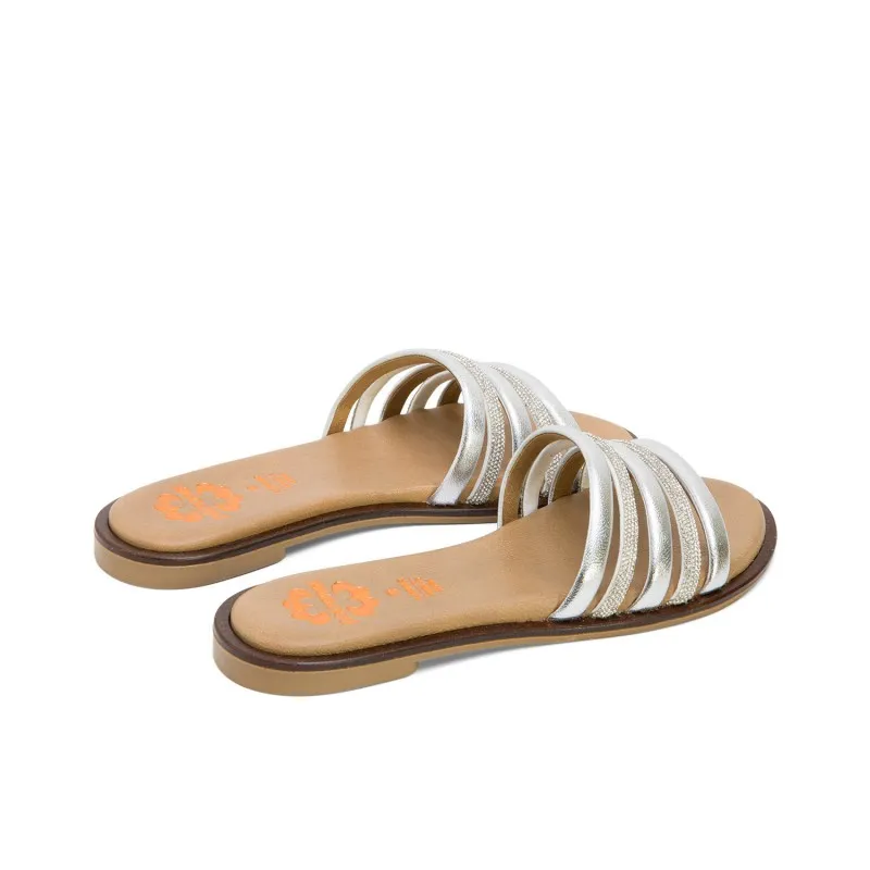 SANDALIA PLANA CON BRILLANTES PLATA CLEO