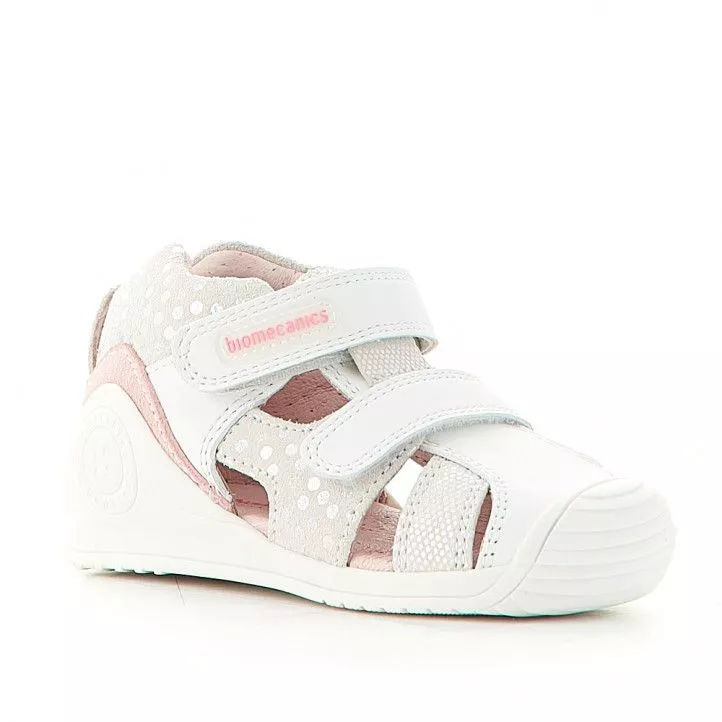 Sandalias abotinadas Biomecanics con puntos y detalles en rosa