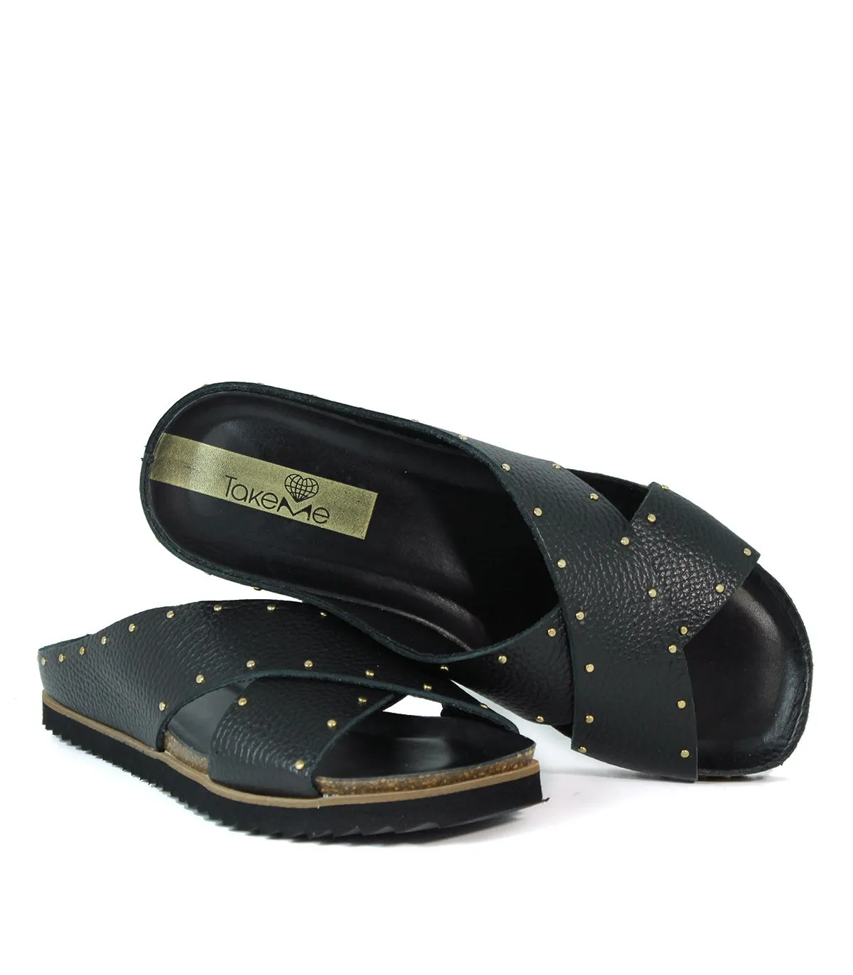 SANDALIAS BIO DE PIEL CON TACHUELAS NEGRO TAKE ME MOR