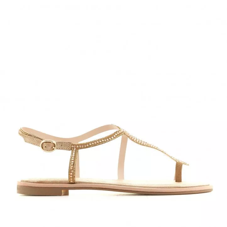 Sandalias planas Alma en pena beige con brillantes