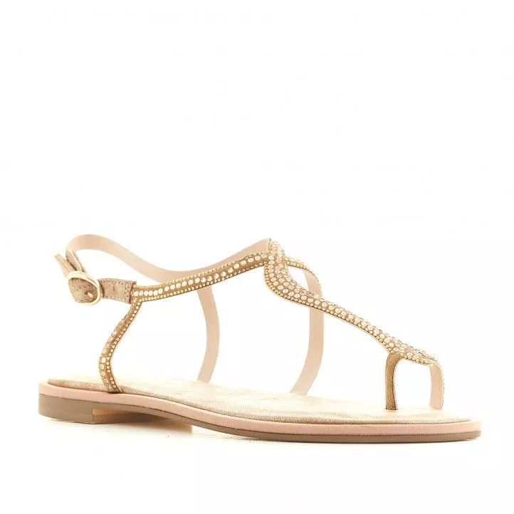 Sandalias planas Alma en pena beige con brillantes