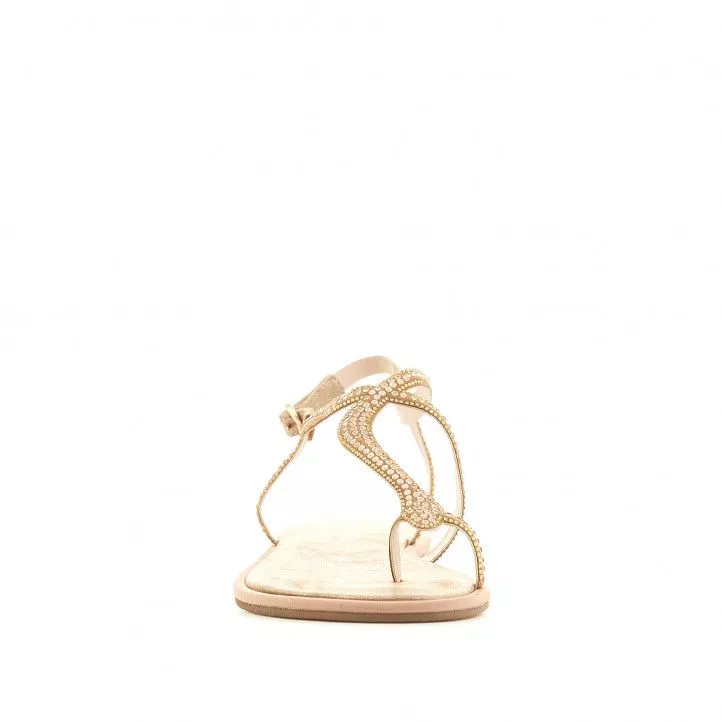 Sandalias planas Alma en pena beige con brillantes